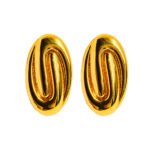 Wholesale Vintage Swirl Oval Drop Stud Earrings featuring exaggerated swirl motif and geometric oval studs on 18K gold-plated copper from junejewelry.com—factory price, free shipping.