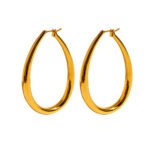 Wholesale Oval Teardrop U-Shape Clip Earrings featuring oversized teardrop and geometric hollow U-shape clip in 18K gold-plated copper from junejewelry.com—factory price, free shipping.