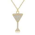 Wholesale Wine Glass Pendant Necklace featuring zircon crystals on platinum-plated copper from junejewelry.com—factory price, free shipping, Ins-style charm.