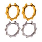 Wholesale Industrial Gear Hoop Earrings featuring rotating gear motifs on copper hoops plated in 18K gold or platinum from junejewelry.com—factory price, free shipping.