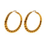 Wholesale Bead Hoop Earrings featuring oversized copper hoops with bamboo segments and round bead accents, plated in 18K gold or platinum from junejewelry.com—factory price, free shipping.
