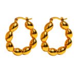 Wholesale Olive Bead U-Shape Hoop Earrings featuring olive seed beads on a copper band plated in 18K gold and platinum from junejewelry.com—factory price, free shipping.