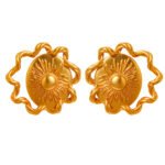 Wholesale Sun Relief Stud Earrings featuring vintage relief sun medallion and twisted ribbon knot on copper with 18K gold or platinum plating from junejewelry.com—factory price, free shipping.