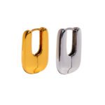 Wholesale Geometric Minimalist U-Shape Hoop Earrings featuring a U-shaped metal clip and hollow square accent in copper plated with 18K gold and platinum from junejewelry.com—factory price, free shipping.