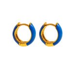 Wholesale Dopamine Enamel Hoop Earrings featuring multicolor enamel drip glaze on petite stackable blue hoops from junejewelry.com—factory price, free shipping