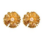 Wholesale statement flower earrings featuring a firework design, pearl accents, and available in 18K gold and platinum plated copper from junejewelry.com