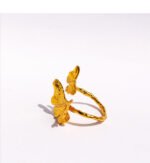 Wholesale Artistic Butterfly Open Ring featuring delicate butterfly motifs on an open copper band plated in 18K gold and platinum from junejewelry.com—factory price, free shipping.