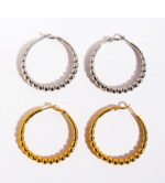 Wholesale Bead Hoop Earrings featuring oversized copper hoops with bamboo segments and round bead accents, plated in 18K gold or platinum from junejewelry.com—factory price, free shipping.