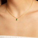 Wholesale rectangular zircon necklace, 18K gold plated, from junejewelry.com. Simple and elegant jewelry for resale.