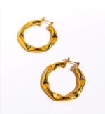 Wholesale geometry Hoop Earrings featuring gear motifs, snake-pattern facets, and geometric trapezoid hoops plated in 18K gold-over-copper from junejewelry.com—factory price, free shipping.