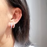Wholesale Dopamine Enamel Hoop Earrings featuring multicolor enamel drip glaze on petite stackable blue hoops from junejewelry.com—factory price, free shipping