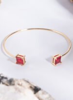 Wholesale cz cuff bracelet featuring a minimalist design and 14K gold plated copper from junejewelry.com