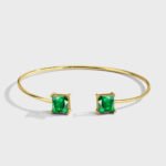 Wholesale cz cuff bracelet featuring a minimalist design and 14K gold plated copper from junejewelry.com