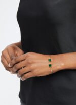 Wholesale cz cuff bracelet featuring a minimalist design and 14K gold plated copper from junejewelry.com