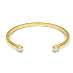 Wholesale dual CZ cuff bracelet featuring a minimalist design and 14K gold plated copper from junejewelry.com