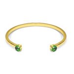 Wholesale dual CZ cuff bracelet featuring a minimalist design and 14K gold plated copper from junejewelry.com