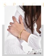 Wholesale Irregular Cuff Bracelet featuring convex-concave hammered texture on a 14K gold-plated copper band from junejewelry.com—factory price, free shipping.