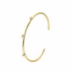 Wholesale CZ cuff bracelet featuring a minimalist design and 14K gold plated copper from junejewelry.com