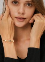 Wholesale opal cuff bracelet featuring a minimalist design and 14K gold plated copper from junejewelry.com