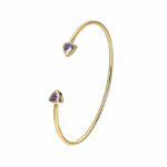 Wholesale geometric zirconia bracelet featuring a minimalist design with triangular CZ stones and 14K gold plated copper from junejewelry.com