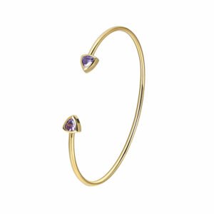 Wholesale geometric zirconia bracelet featuring a minimalist design with triangular CZ stones and 14K gold plated copper from junejewelry.com