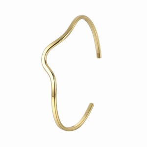 Wholesale wave cuff bracelet featuring a minimalist wavy design and 14K gold plated copper from junejewelry.com