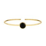 Wholesale European-style black agate cuff bracelet featuring a minimalist design and 14K gold plated copper from junejewelry.com