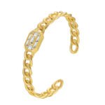 Wholesale European-style hip hop cuff bracelet featuring a minimalist design and 14K gold plated copper from junejewelry.com