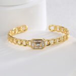 Wholesale European-style hip hop cuff bracelet featuring a minimalist design and 14K gold plated copper from junejewelry.com