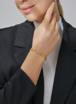 Wholesale European-style hip hop cuff bracelet featuring a minimalist design and 14K gold plated copper from junejewelry.com