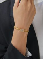 Wholesale European-style hip hop cuff bracelet featuring a minimalist design and 14K gold plated copper from junejewelry.com