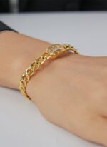 Wholesale European-style hip hop cuff bracelet featuring a minimalist design and 14K gold plated copper from junejewelry.com