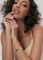 Wholesale European-style modern cuff bracelet featuring a minimalist design and 14K gold plated copper from junejewelry.com