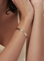 Wholesale European-style minimalist U shape cuff bracelet featuring a 14k gold plated copper design from junejewelry.com