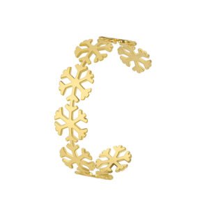 Wholesale European-style minimalist snowflake cuff bracelet featuring a 14k gold plated copper design from junejewelry.com