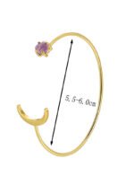 Wholesale European-style minimalist moon cuff bracelet featuring a 14k gold plated copper design with a purple stone from junejewelry.com