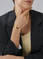 Wholesale European-style hammered cuff bracelet featuring a 14k gold plated copper design from junejewelry.com