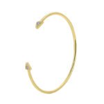 Wholesale Zircon Triangle Open Cuff Bracelet featuring a geometric triangle design with zircon stones on 14K gold-plated copper from junejewelry.com—factory price, free shipping.