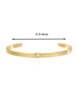 Wholesale Zircon Heart Cuff Bracelet featuring a micro‑pavé zircon heart on a 14K gold‑plated copper open cuff from junejewelry.com—factory price, free shipping.