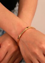 Zircon Gold-Plated Copper Cuff featuring micro-pavé zircon beads on a 14K gold-plated open copper bracelet from junejewelry.com—factory price, free shipping.