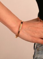 Zircon Gold-Plated Copper Cuff featuring micro-pavé zircon beads on a 14K gold-plated open copper bracelet from junejewelry.com—factory price, free shipping.