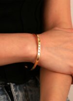 Zircon Gold-Plated Copper Cuff featuring micro-pavé zircon beads on a 14K gold-plated open copper bracelet from junejewelry.com—factory price, free shipping.