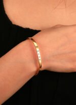 Zircon Gold-Plated Copper Cuff featuring micro-pavé zircon beads on a 14K gold-plated open copper bracelet from junejewelry.com—factory price, free shipping.
