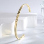 Zircon Gold-Plated Copper Cuff featuring micro-pavé zircon beads on a 14K gold-plated open copper bracelet from junejewelry.com—factory price, free shipping.