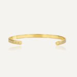 French Minimalist Gold Cuff featuring an open high‑polish 14K gold‑plated copper bracelet with a micro‑pavé zircon accent from junejewelry.com—factory price, free shipping.