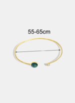 Wholesale European-style minimalist gemstone cuff bracelet featuring a 14k gold plated copper design from junejewelry.com
