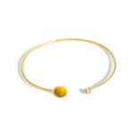 Wholesale European-style minimalist gemstone cuff bracelet featuring a 14k gold plated copper design from junejewelry.com