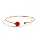 Wholesale European-style minimalist gemstone cuff bracelet featuring a 14k gold plated copper design from junejewelry.com