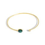 Wholesale European-style minimalist gemstone cuff bracelet featuring a 14k gold plated copper design from junejewelry.com