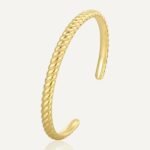Wholesale European-style minimalist twisted cuff bracelet featuring a 14k gold plated copper design from junejewelry.com
